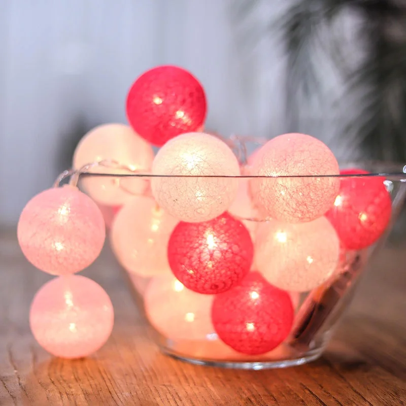 

10/20LEDs String Lights Cotton Thread Balls Home Decoration Lamp for Party Wedding Color Light String Christmas Room Decorations