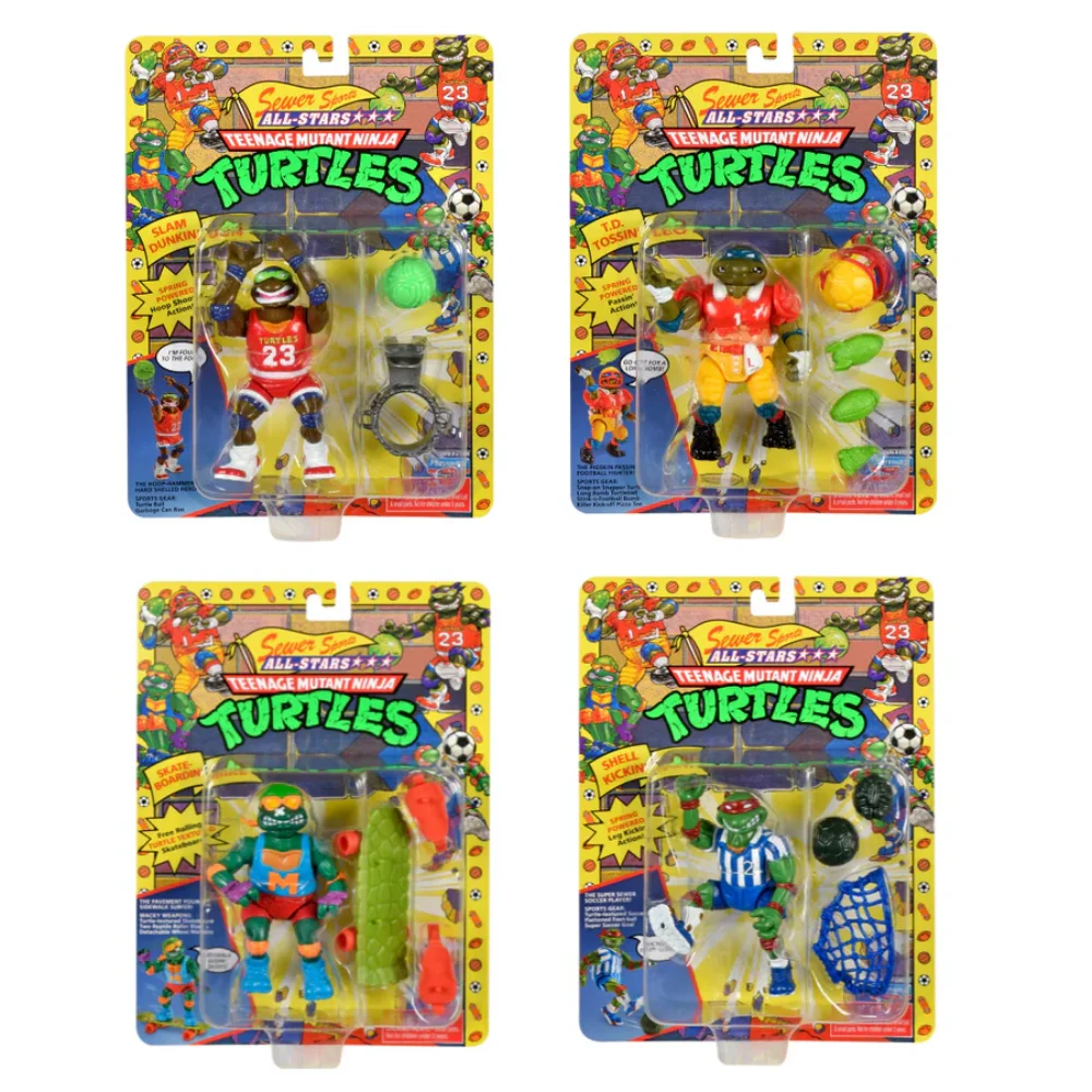 TMNT Classic SEWER SPORTS Series T.D. Figuras de Acción de Tossin' Leo, Skate Boardin' Mike, Slam Dunkin' Don, SHELL KICKIN' RAPH