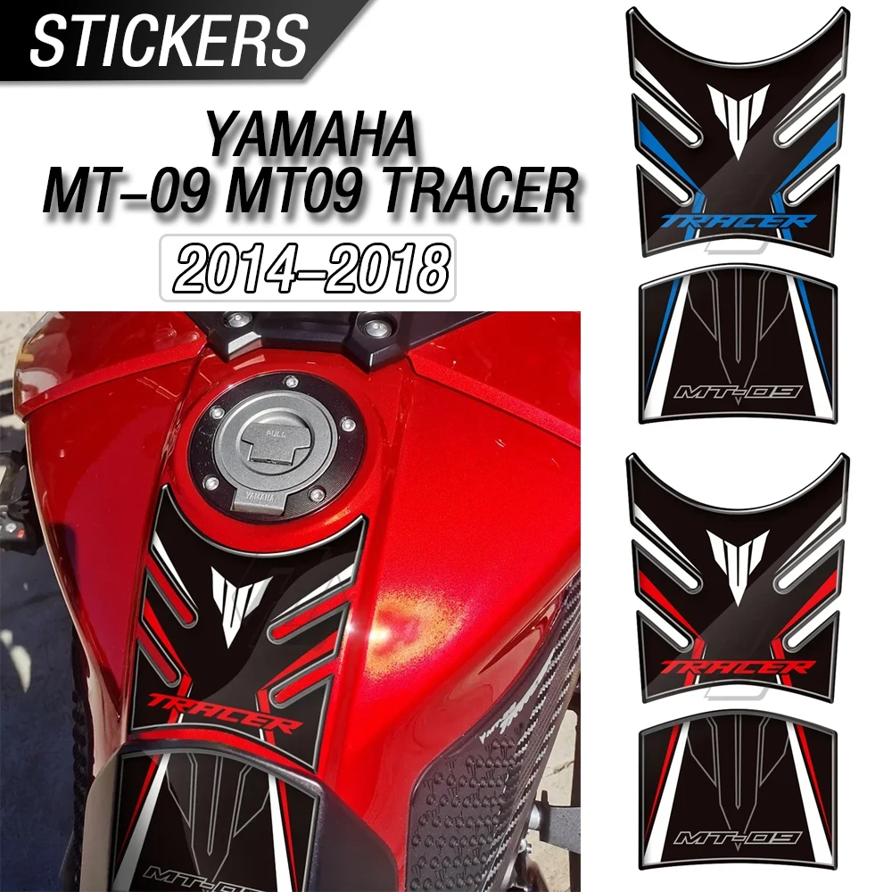 

Подходит для 2014-2018 Yamaha MT-09 MT09 Tracer мотоцикла, накладка на топливный бак, 3D-смола, наклейки черного, красного и синего цвета