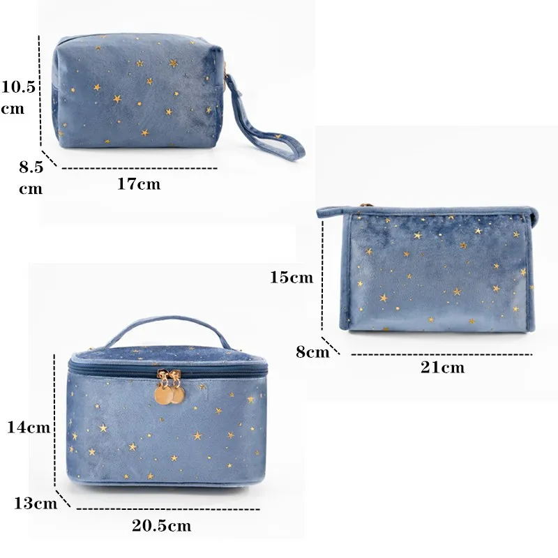 Gold Star Cosmetic Bag Women Zipper Vintage Velvet Makeup Bags Solid Color Female Travel  Make Up Beauty Case Makeup Bag Bolsos