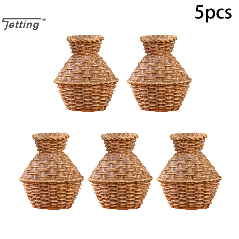 5pcs Miniature Woven Basket, Model House Accessories, Miniature Willow Basket For Crafts, Miniature House Furniture Set