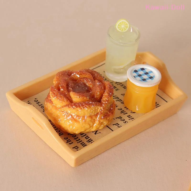 [DO]Puppenhaus-Miniatur-Kaffee- und Gebäck-Set, realistisches Essens-Tablett, Puppenhaus-Küchenzubehör für Rollenspiele und Szenenlayout[DO] – Detail 9