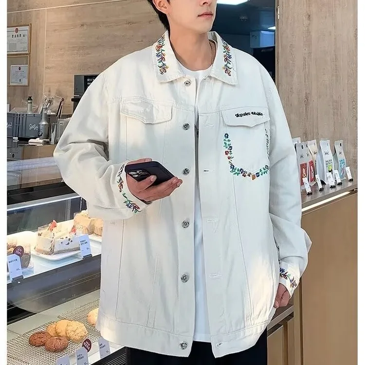 

Autumn Winter Large Size American Bear Patchwork Denim Jaet Men's Trendy Loose Haome Workwear Jaet Casual