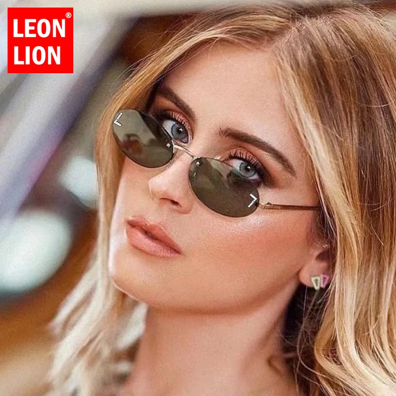 LeonLion Oval Retro Sunglasses Small Frame Simple Eyewear Women 2024 Gradient Alloy Fashion Glasses Women Gafas De Sol Hombre