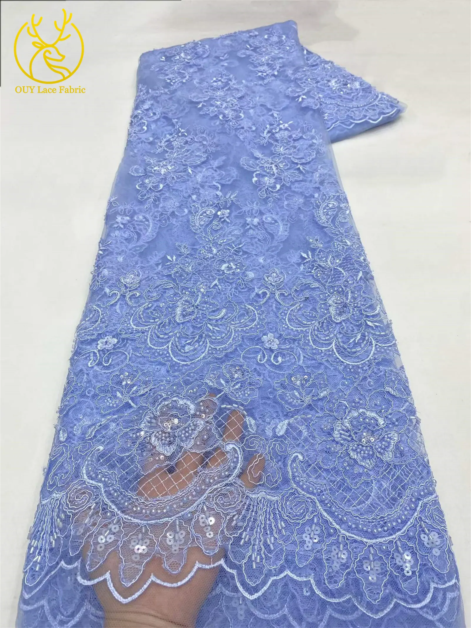 Neuer Stil Pailletten Perlen Stickerei Tüll Spitze Hochwertiger Französischer Netzstoff für 2026 Nigerianisches Braut-Abendkleid Nähen – Detail 14