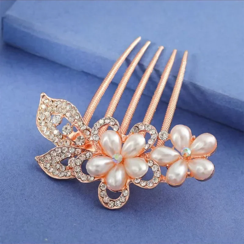 Elegant Pearl Hair Comb Clip Hairpin Women Luxury Crystal Bun Decoration Wedding Bridal Hair Claw Clips Hair Jewelry Accessories