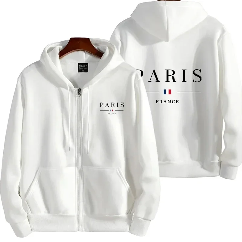 Paris impressão moletom com capuz masculino outerwear vendas quentes solto zíper topos esportes jogging custo casual moda masculina moletom roupas