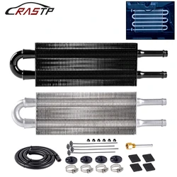 RASTP-Aluminum 2 Row Oil Cooler Kit Radiator Car Transmission Plate & Fin Oil Cooler Auto-Manual Radiator Converter RS-OSA020