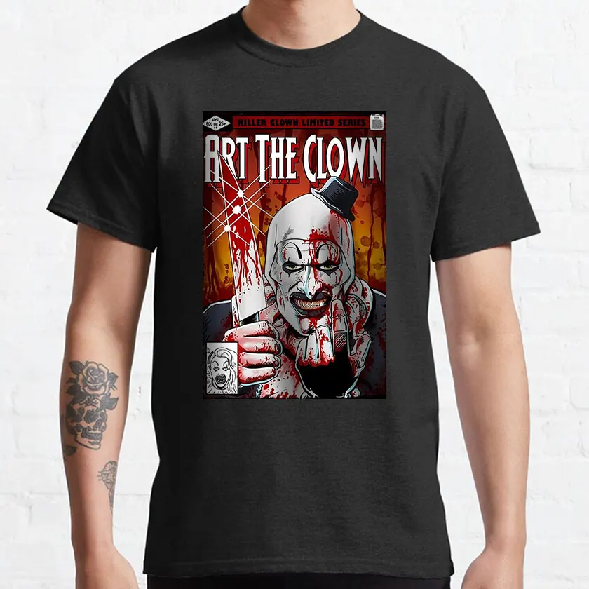 

vintage Terrifier 2 Art The Clown Halloween Horror Movie Killer Clown Scary Evil men clothing 100% cotton Printed t-shirt