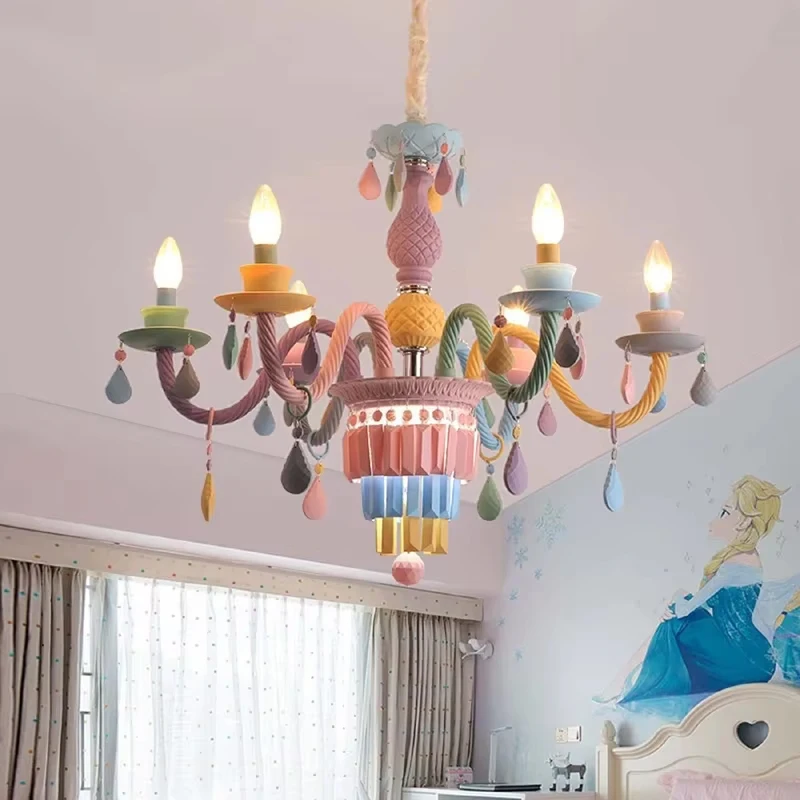 

American Candle Chandelier Lighting Creative Children's Room Chandeliers Romantic Modern LED Chandeliers Bedroom Pendant Lamps