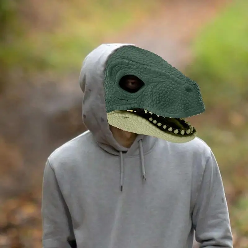 Raptor Face Cover Moving Jaw Latex Dinosaur Face Cover Visible With Moving Jaw Breathable Comfortable Dino Headgear