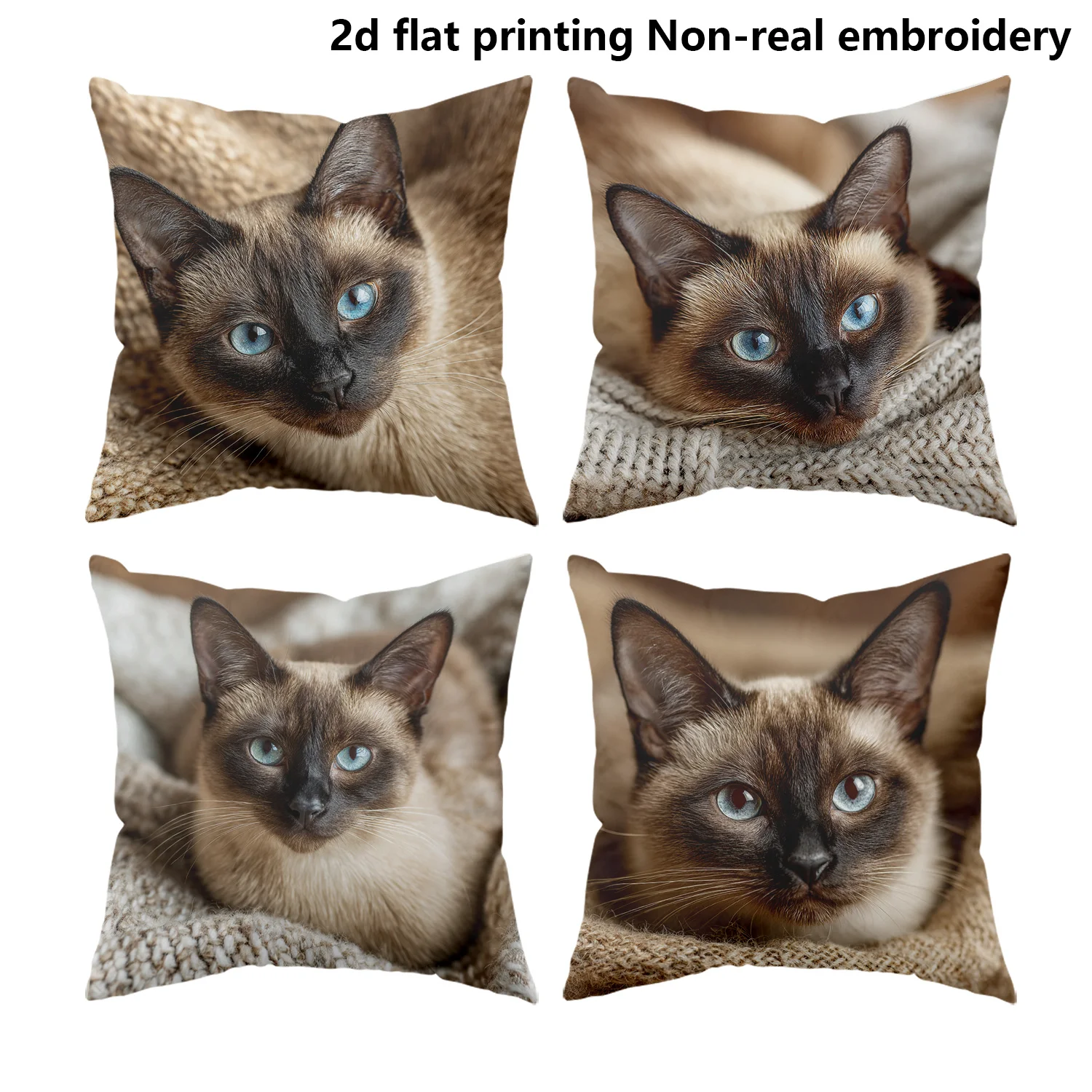 Realistic Siamese Cat Throw Pillow Covers, Lifelike Seal Point Cat with Blue Eyes Print Cushion Cases, Cat Lover Home Decor