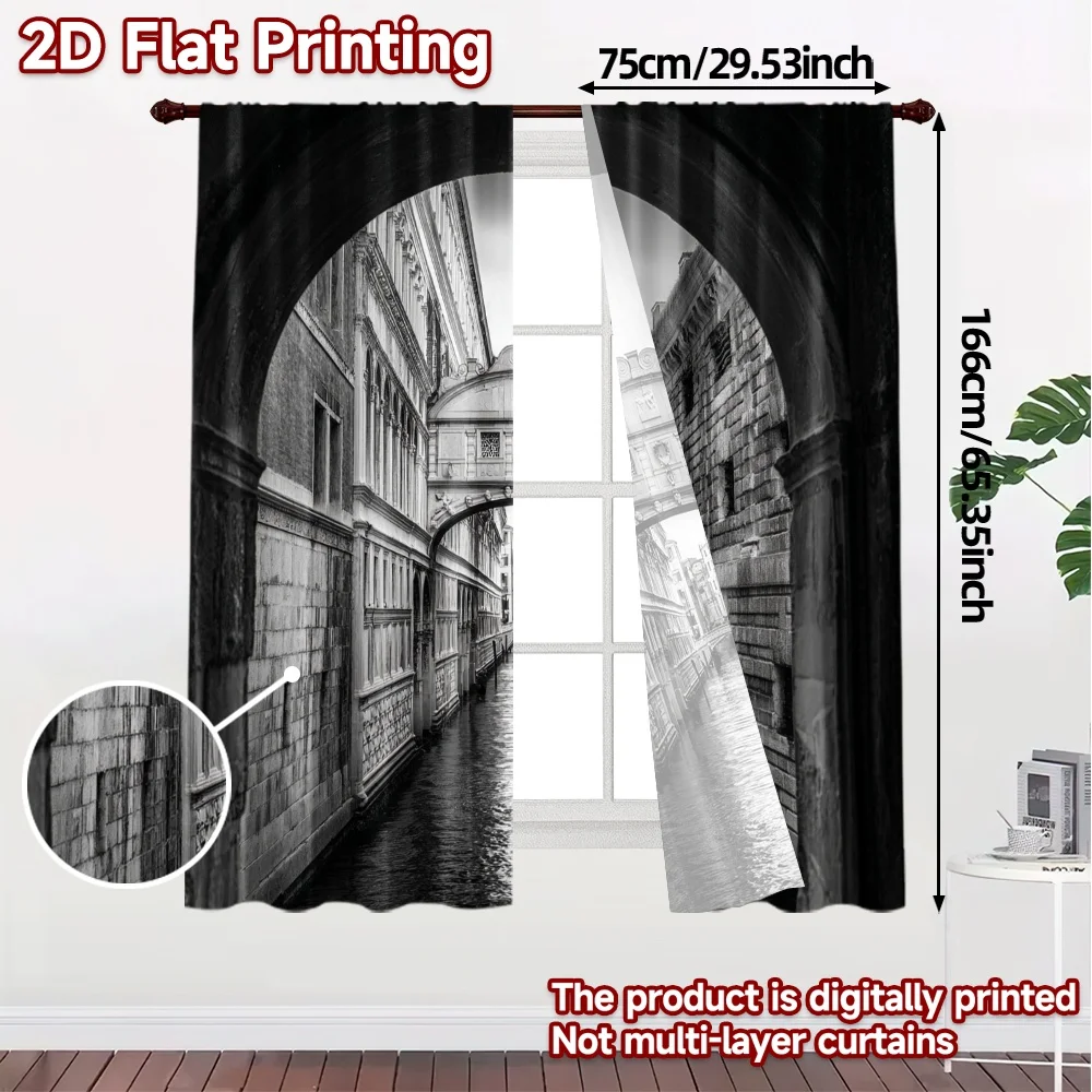 2pcs, 2D FLAT PRINTING Curtains (Without Rod) Bridge of Sighs Contemporary Popular Curtains Versatile Polyester Curtains