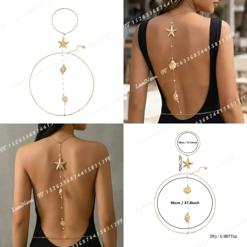European American Beach Style Ocean Series Women Long Back Chain Artificial Shell Starfish Necklace Versatile Imitation Pearl