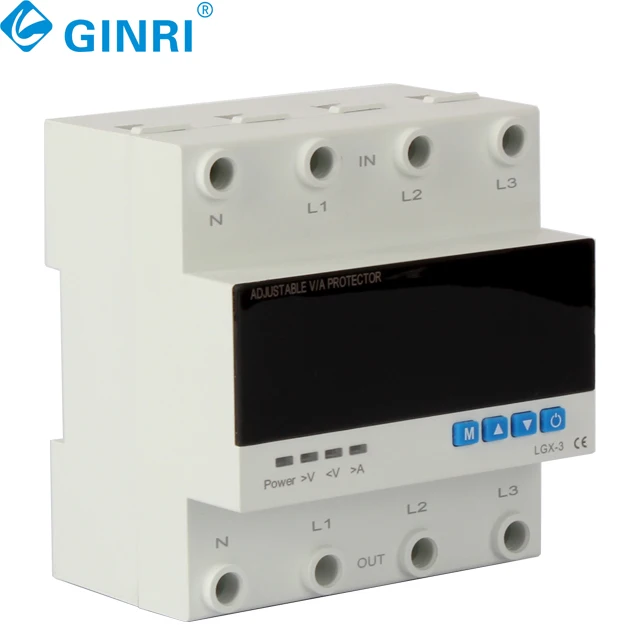Protecteur de tension de moniteur de protection de courant de surtension et de sous-tension de Rail Din réglable triphasé 220v 63a