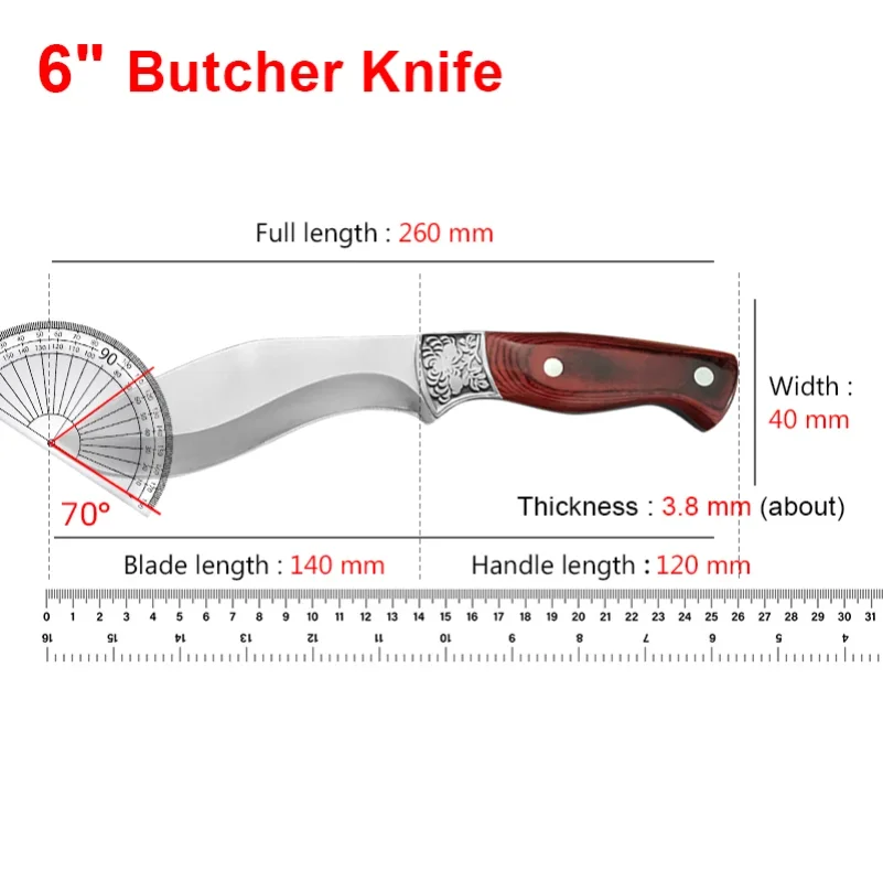 Butcher Boning Knife Stainless Steel Meat Fish Fruit Vegetables Chopping Slicing Kitchen Chef Knife Cleaver Knife with Cover