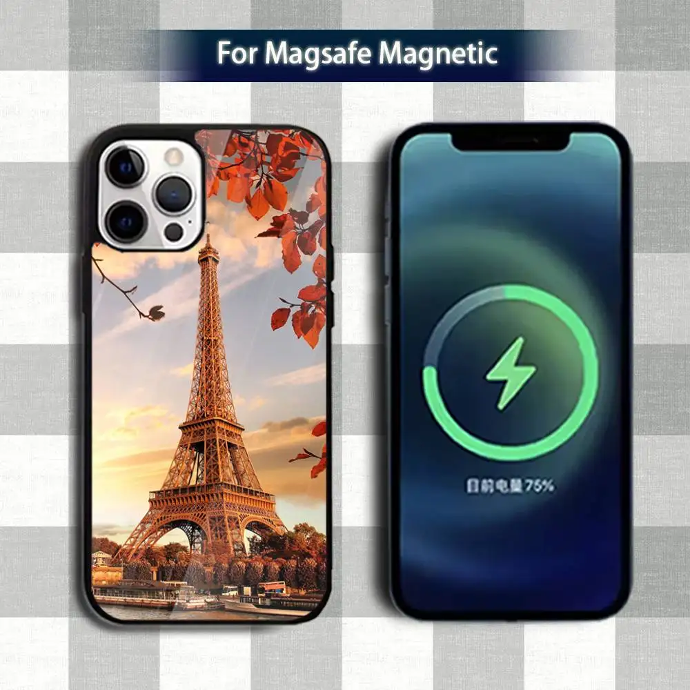 Etui na telefon P-Paris Eiffel T-TowerS Art do iPhone'a 13, 12, 15, 17, 11, 16, 14, Pro, Max, Plus, Mini, z obsługą Magsafe, magnetyczne etui do ładowania bezprzewodowego