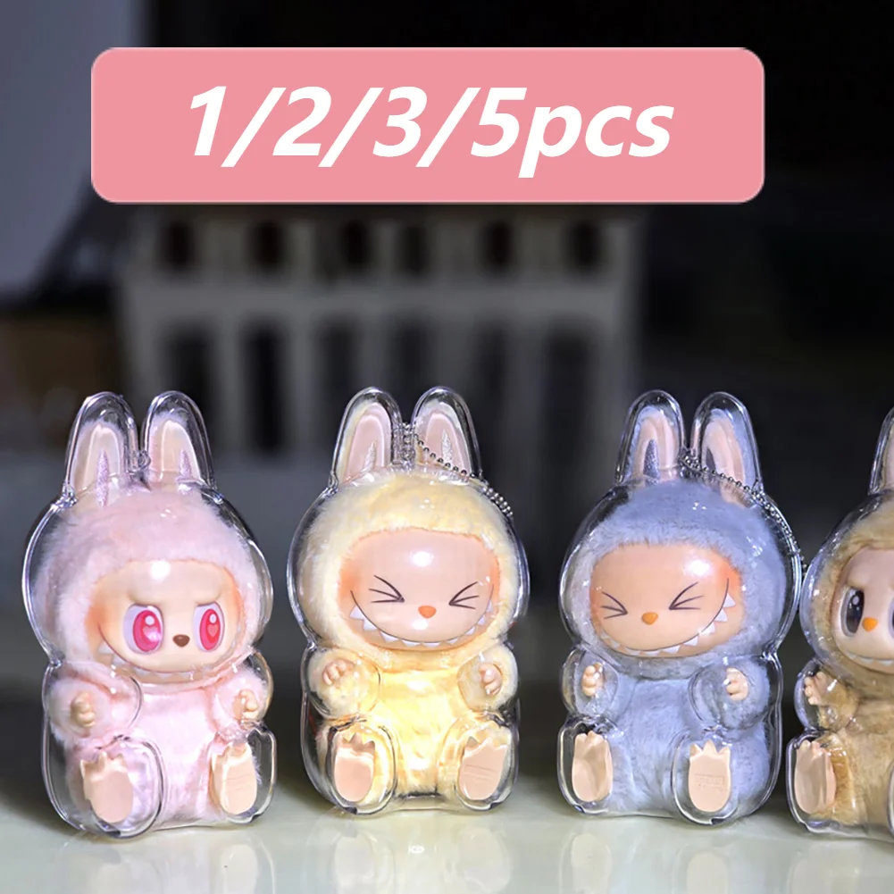

1/2/3/5PCS Doll Transparent Protective Cover For Labubu Doll Dustproof Vinyl Doll Storage Box Cute Elf Plushie Display Cover