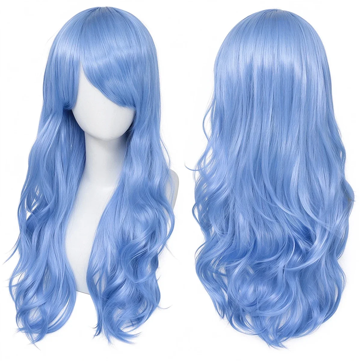 Synthetic Hair Wavy Long Cosplay Wig with Bangs Periwinkle Blue Color Anime Lolita Wig Halloween Costume Party Wigs for Women