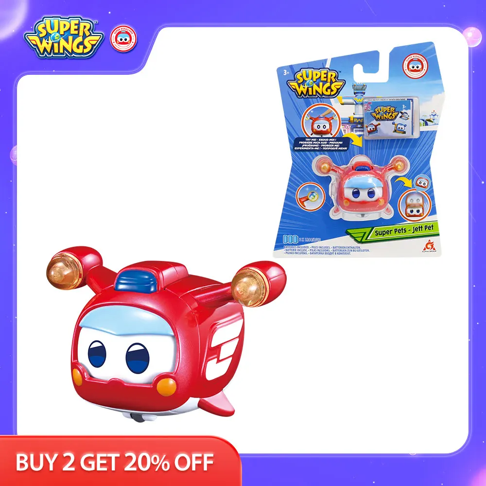 

Super Wings Mini Super Pets Jett With lights Push button for Change Emotion Action Figures Stackable Toys For Children Gifts