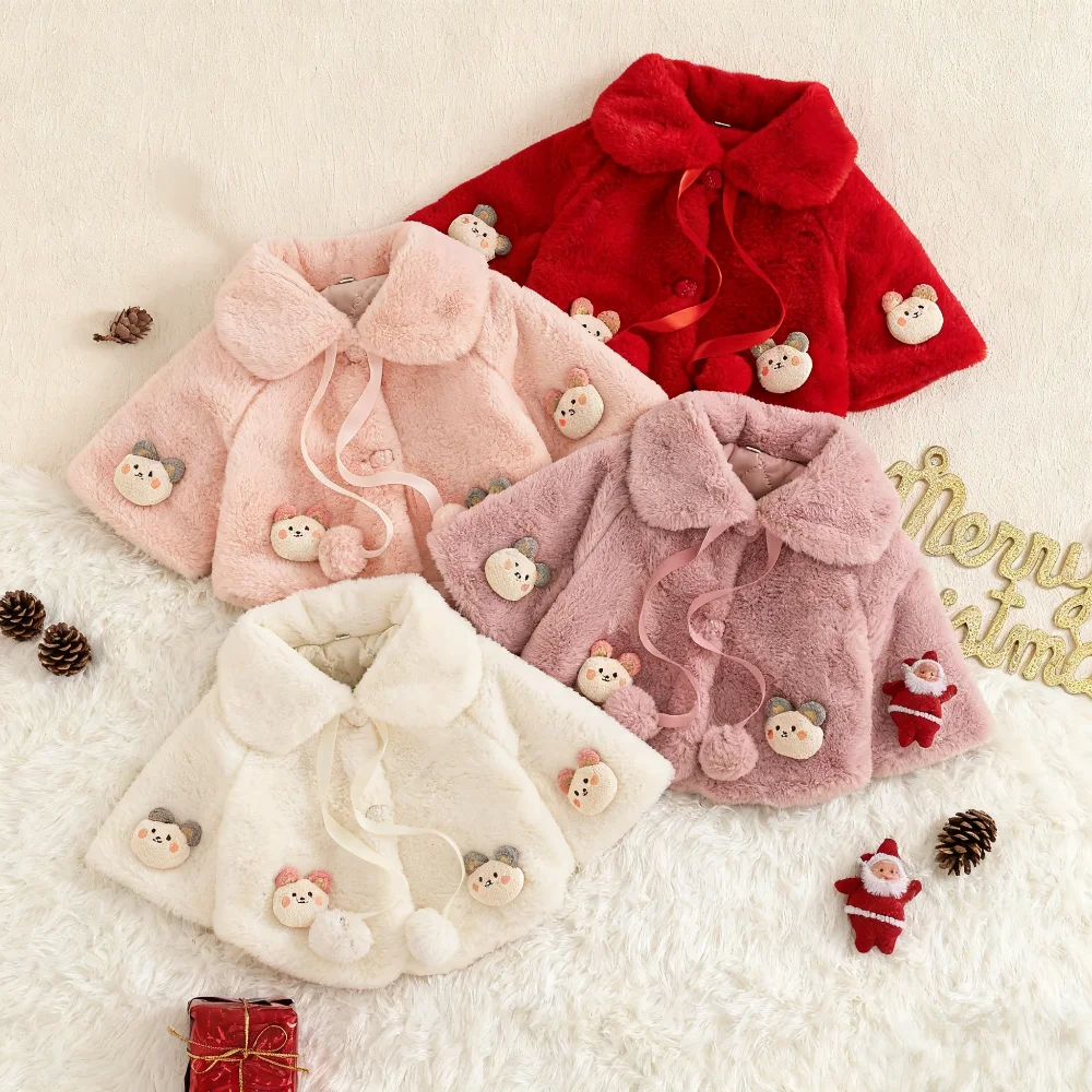 

Girls' Winter Clothing Winter Cartoon Shearling-Lined Warm Girls' Coat Adorable Collared Baby Outerwear