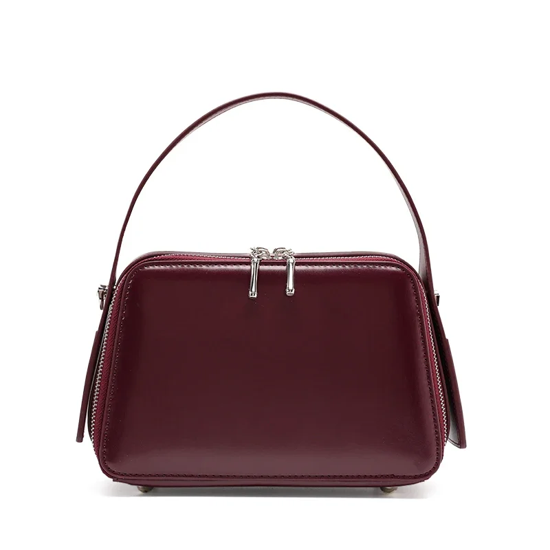 Aidrani Brown Split Leather Mini Tote – Women’s Smooth Cowhide Bag with Dual Zipper & Interior Pocket, Perfect for Daily Use