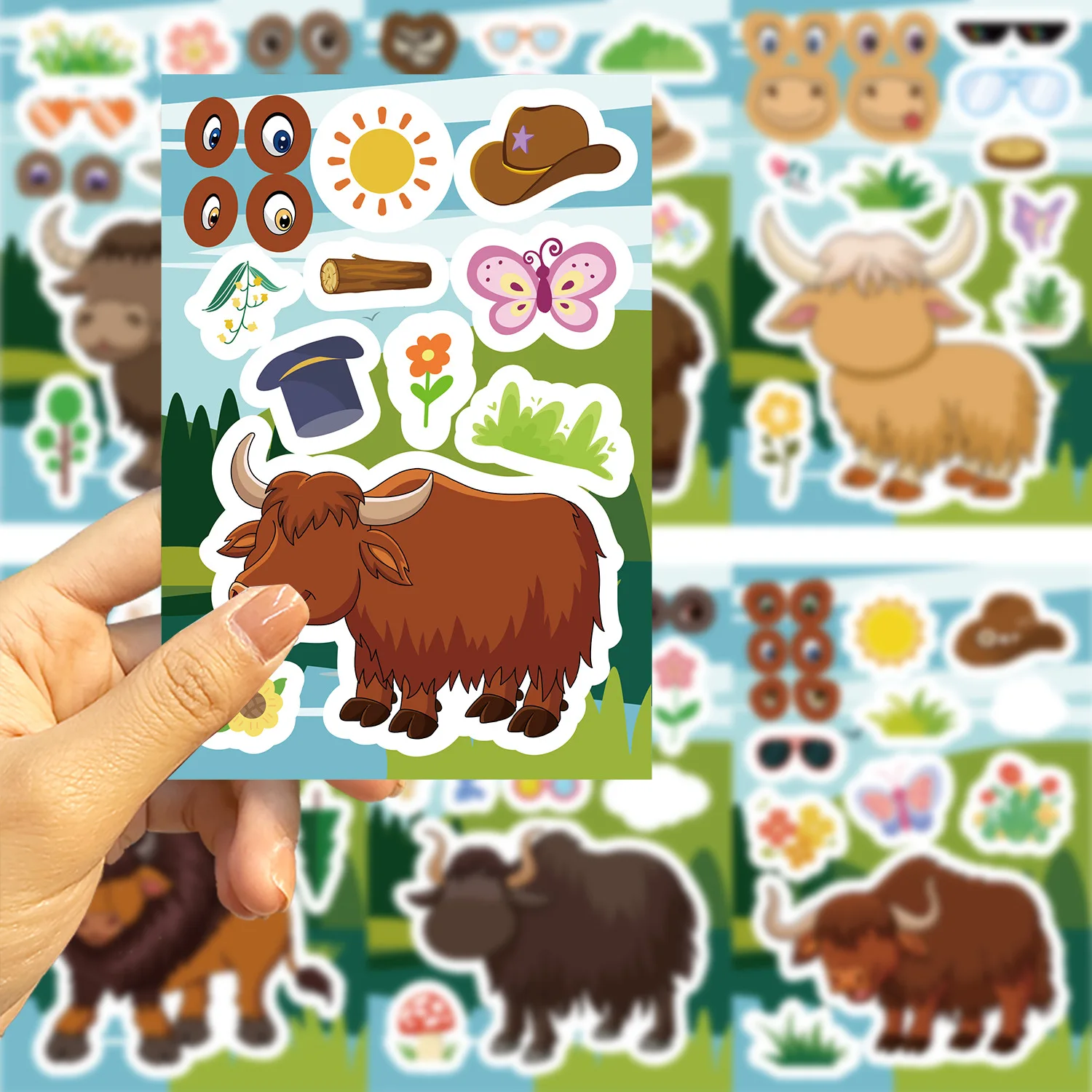 8PCS Cartoon Plateau Cow Face Changing Waterproof Notebook Stationery Pen Holder Sticker Gooka Sticker DIY Decor Sticker