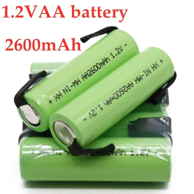 1.2V AA Rechargeable Battery, 2600mah, NI-MH Cell, Green Housing with Solder Tabs for solar lights emergency lights 1.2V battery