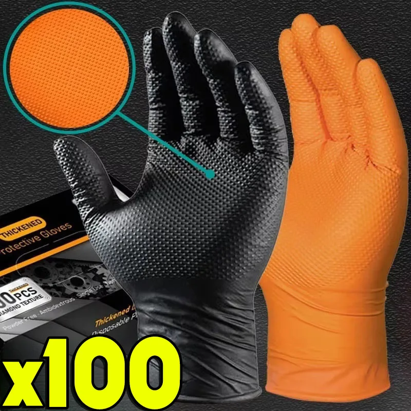 Heavy Duty Nitrile Gloves 8Mil Extra Thick Mechanic Industrial Disposable Glove with Textured Grip Antislip Safety Work Gloves