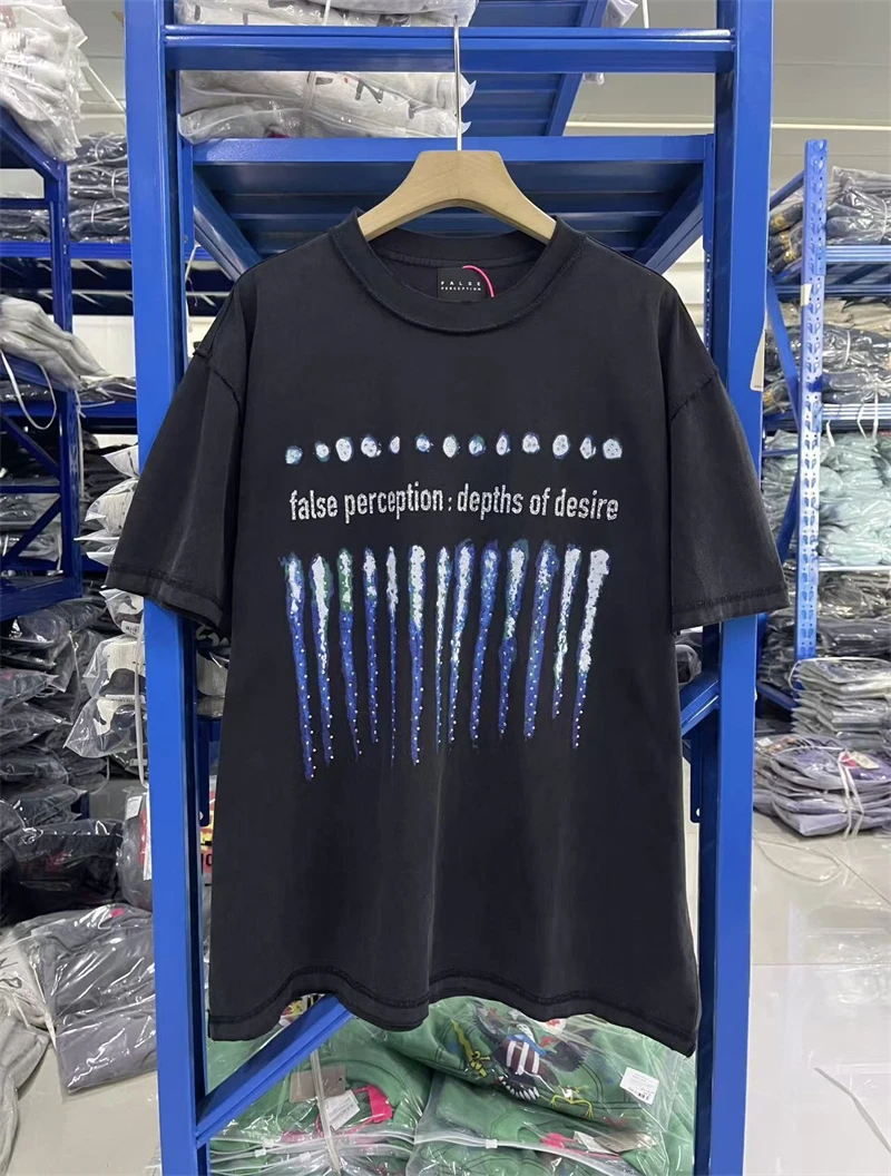 

False Washed Vintage Motorcycle Flame Rhinestone Print Short Sleeved High Street Casual Loose Pure Cotton T-shirt Sports Men