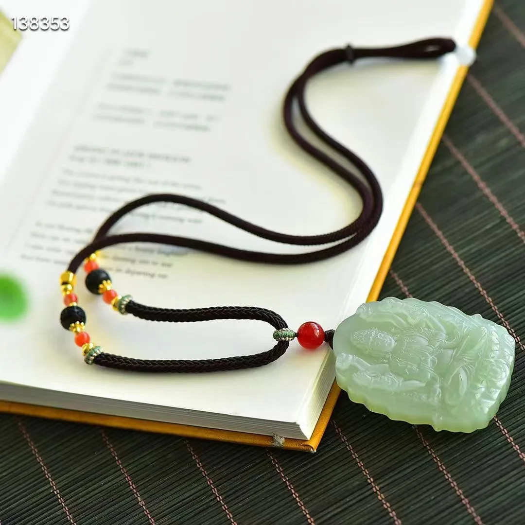 New Natural 100% real cyan white hetian jade grave Guanyin pendant jewellery necklace auspicious for woman man gifts Bless peace