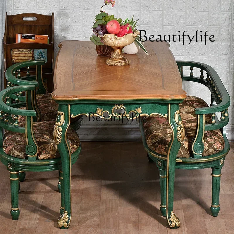 American-Style Solid Wood Dining Table and Chair Rectangular Small Apartment Coffee Shop Small Square Table Combination