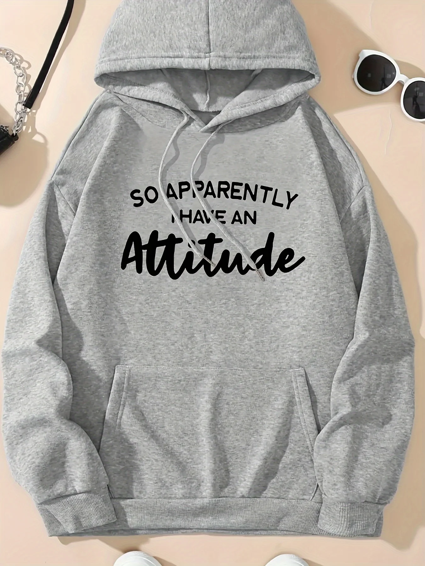 

I Have A Attention printed hoodie, drawstring kangaroo pocket spring and autumn casual sports shirt, women's clothing