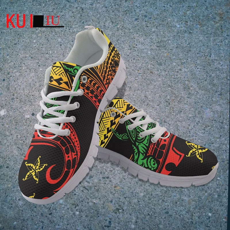 KUILIU Sports Footwear Women's Breathable Shoes New Vintage Polynesian Tattoo Print Autumn Air Mesh Breathable All-match Shoes