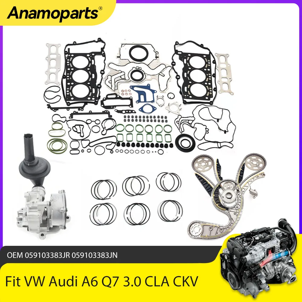 

Engine Full gasket Set Timing Chain kit Oil pump Piston Rings Fit 3.0 L T Diesel CLA CKV CDU CRCA For VW Audi A6 Q5 Q7 3.0 TDI