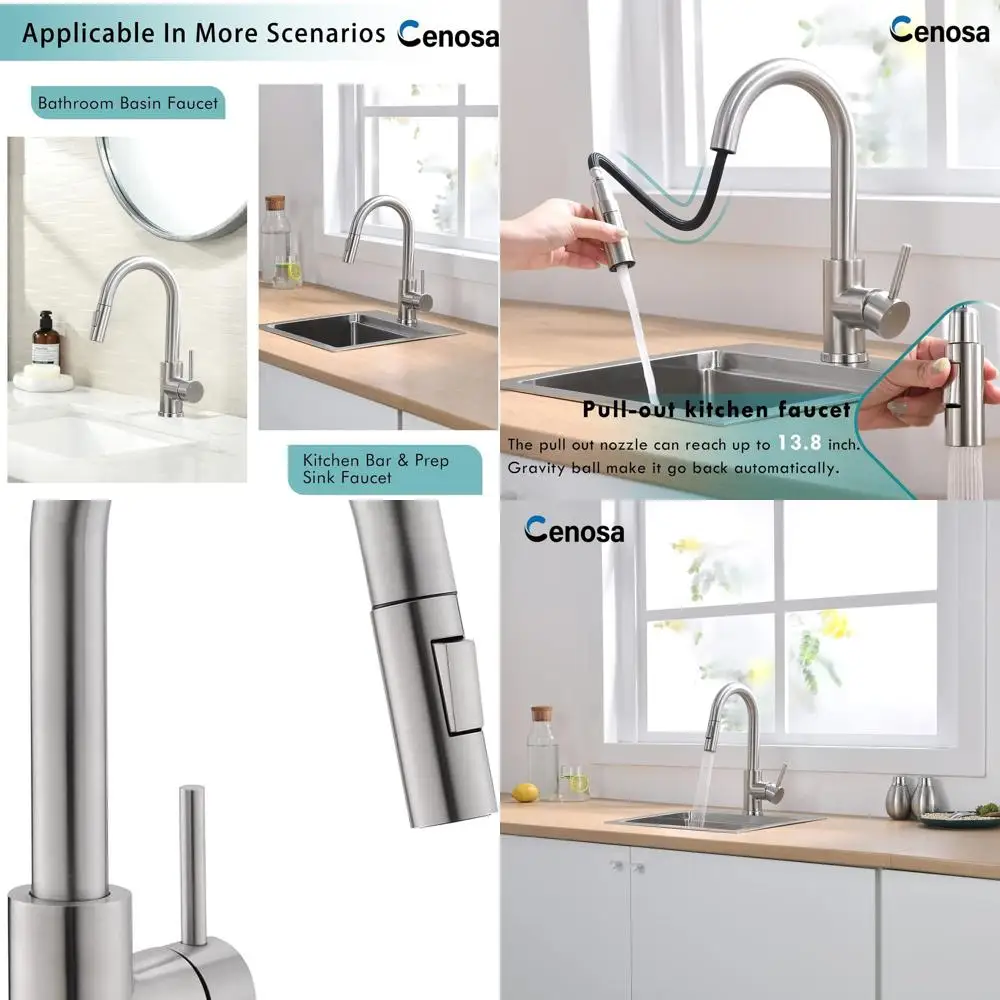 

Stainless Steel Single-Handle Kitchen Sink Faucet with Pull-Out Spray, Hot/Cold Water