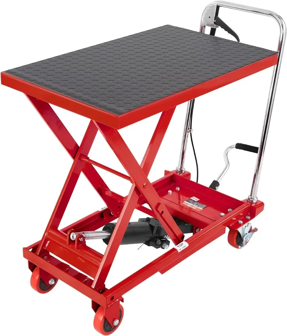 

Hydraulic Lift Table Cart, 500lbs Capacity 28.5" with 4 Wheels and Non-Slip Pad, for Material Handling and Transportation, Red