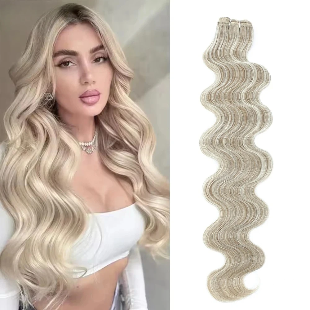 Extensiones de Cabello de 30 Pulgadas, 200G, Rubio Piano SP12/16/613, Ombre Marrón 6 #   Extensiones de Cabello Sintético de Alta Temperatura con Ondas Suaves