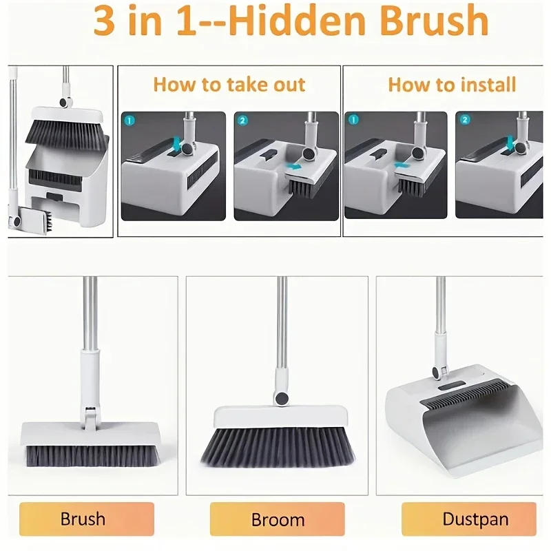 Folding Broom Dustpan Squeegee Set