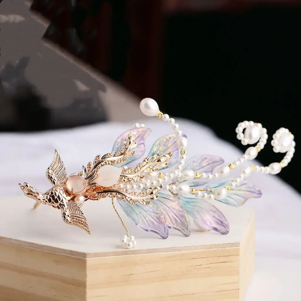 عصا شعر نسائية طويلة بشرابة من اللؤلؤ فينيكس، أغطية رأس هانفو