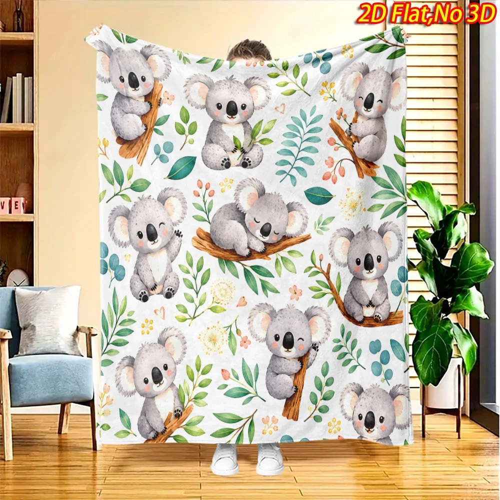 Cartoon Koala Eucalyptus Fleece Blanket Cozy Light Throw Bed Living Room Travel Nursery Decor Lovely Wildlife Blanket Present