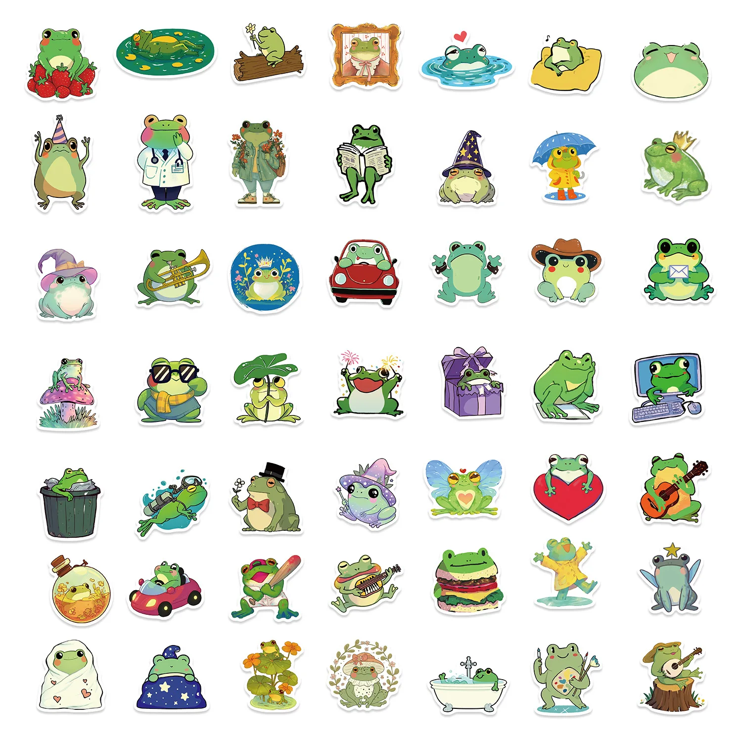 50pcs Cute Frog Animals Cartoon Graffiti Stickers DIY Phone Guitar Laptop Notebook Suitcase Cup Waterproof Sticker Kids Toy