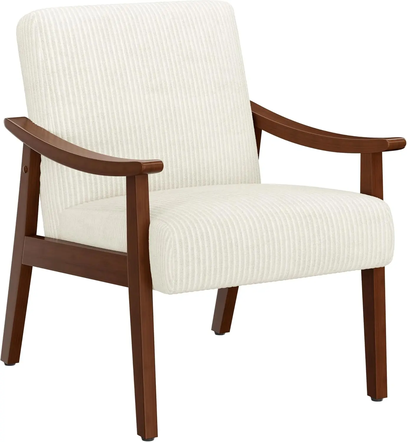 Mid Century Modern Corduroy Accent Chair Soft Upholstered Armchair Cozy High Back Reading Leisure Single Sofa Chair With Solid Wood Legs For Living Room Bedroom Waiting Room Beige