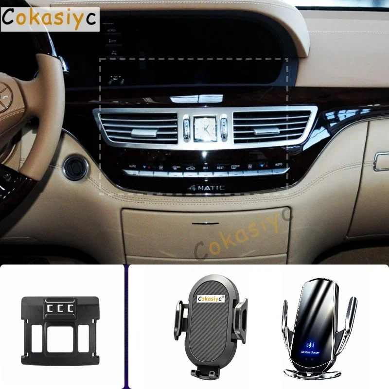 Suporte de Telefone para Carro para Mercedes Benz Classe S W221 2008 2009 2010-2012, Suporte para Celular com Carregamento Sem Fio e Base Fixa Especia