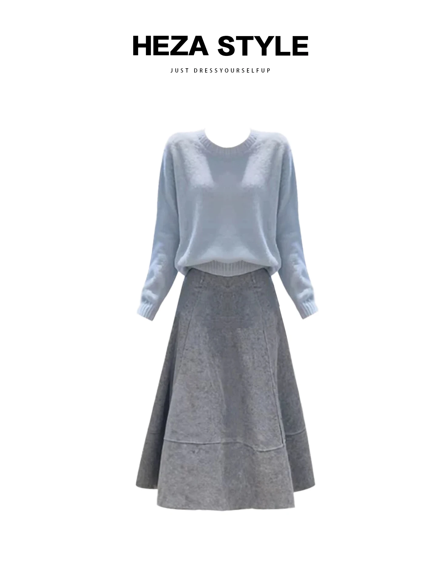 

Комплект HEZA: вязаный топ свободного кроя и юбка А-силуэта для женщин, осенне-зимний, с высокой талией, из смесовой шерсти, стройнящий фигуру