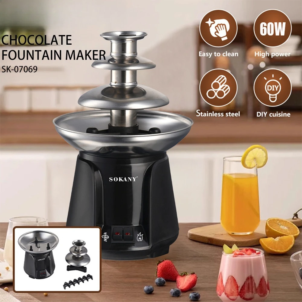 Mini 3‑Layer Chocolate Fondue Melting Tower with EU Plug Electric Heating Chocolate Fountain Machine for Home DIY Party Dessert
