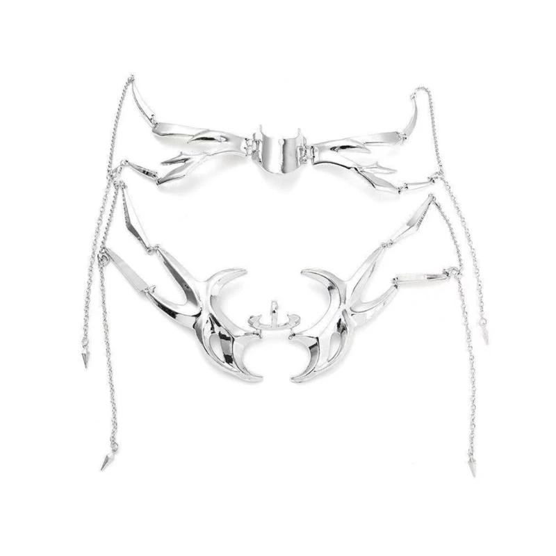 

DXAE Metallic Cyber ​​Face Jewelry 2pcs Set Регулируемая маска челюсти с цепью для фестивальной фотографии художественный костюм