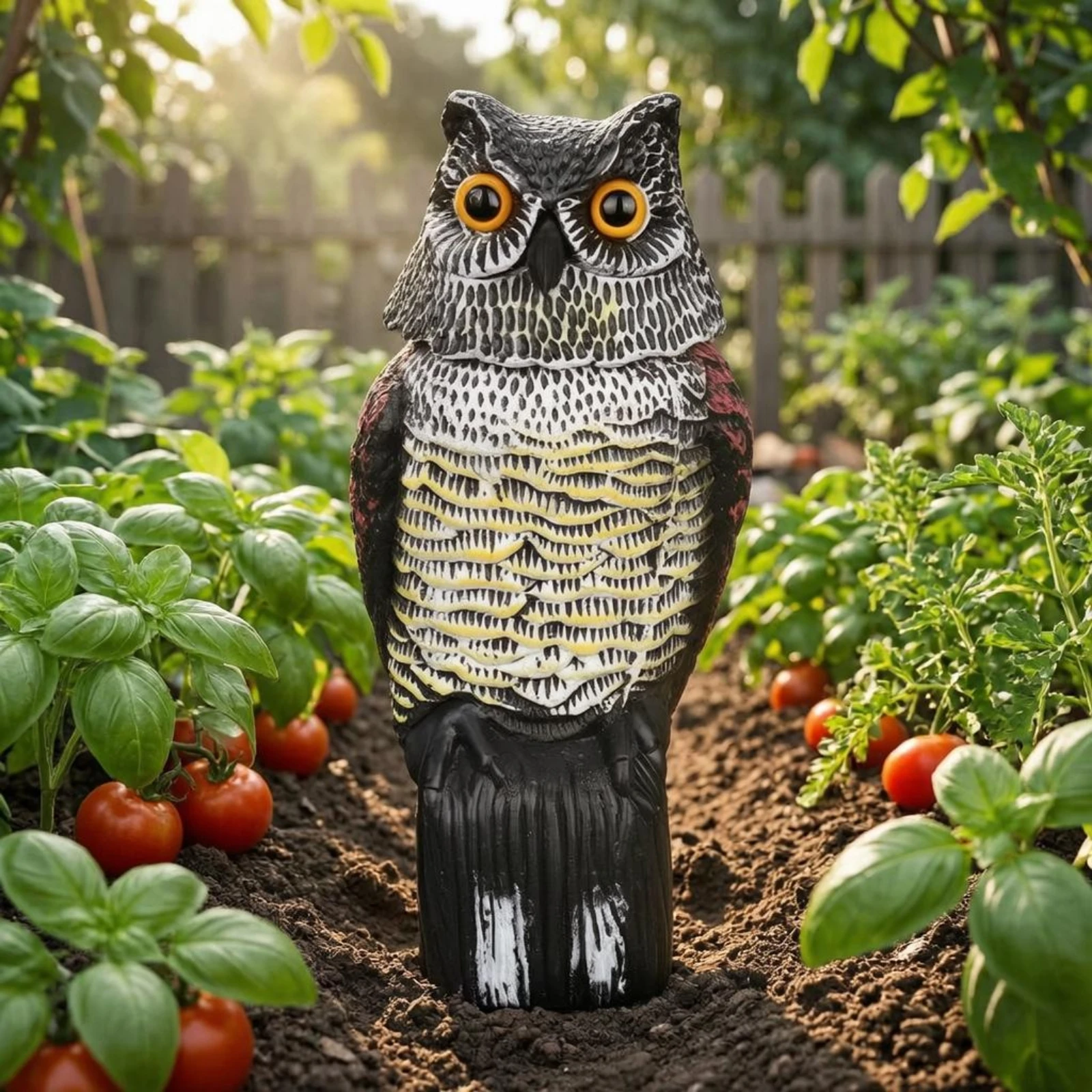 Owl Garden Ornament Textured Resin Owl Sculpture Animal Figurine Freestanding Yellow Eyes