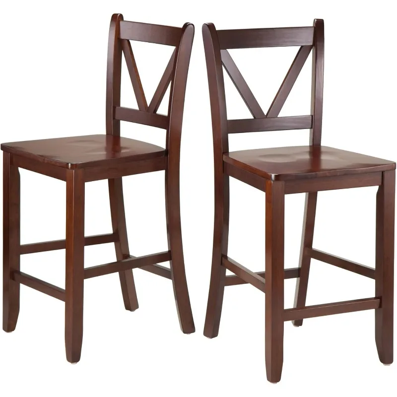 Wood Victor 2-Piece V-Back Counter Stools, 24-Inch, Brown