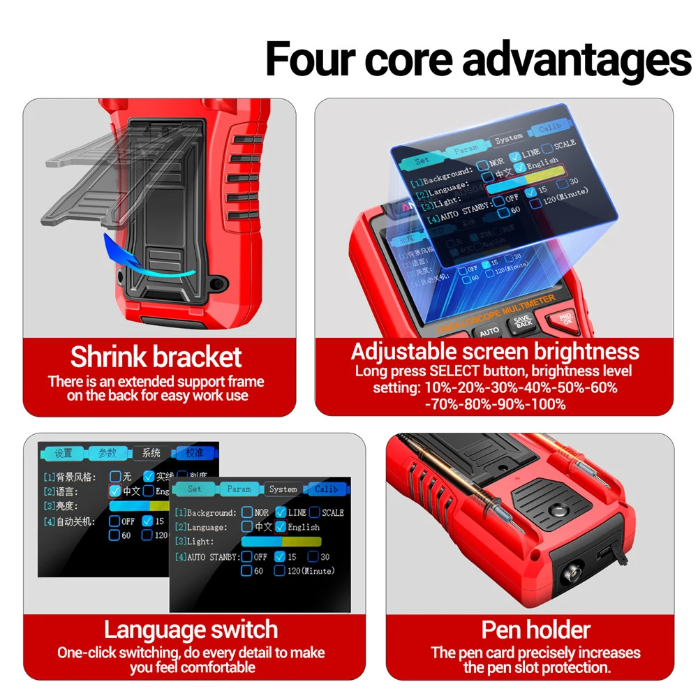 2 in1 AOS04 Digital Oscilloscope Multimeter 50MS/s Sampling Rate 10Mhz Bandwidth Support Waveform AC/DC Voltage Test Tool